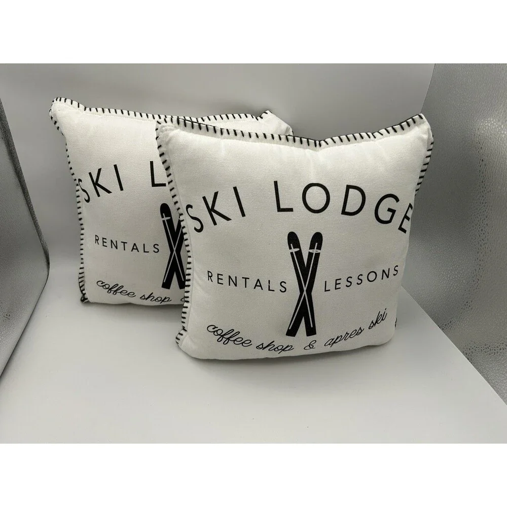 SKI LODGE DECORATIVE NEW PILLOWS White Black Apres Ski Coffee Shop Sofa Cabin